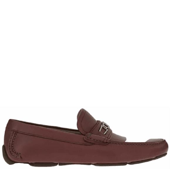 NEW SALVATORE FERRAGAMO men's driver gancini loafers in nebbiolo